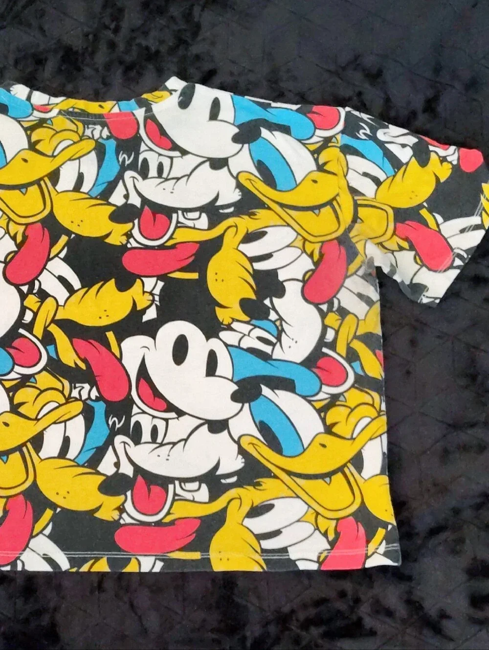 Disney Y2K Mickey Mouse & Friends‎ All Over Printed Cropped TShirt XXL Colorful